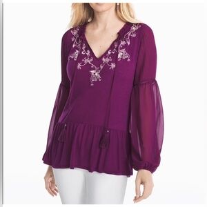 White House Black Market Purple Blouse with Embroidery
